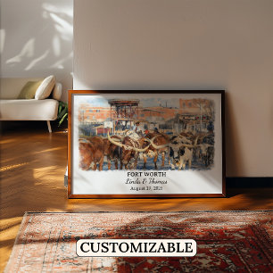 Fort Worth Texas Poster, Watercolor, Custom Poster