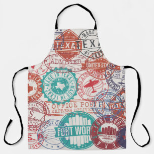 Fort Worth Texas Set of Stamps. Travel Stamp. Made Apron