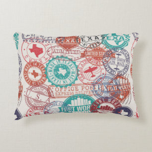 Fort Worth Texas Set of Stamps. Travel Stamp. Made Decorative Cushion