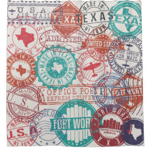 Fort Worth Texas Set of Stamps. Travel Stamp. Made Shower Curtain