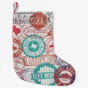 Fort Worth Texas Set of Stamps. Travel Stamp. Made Small Christmas Stocking