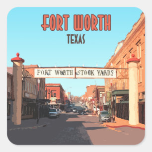 Fort Worth Texas Stock Yards Vintage Square Sticker
