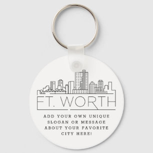 Fort Worth, Texas Stylised Skyline   Custom Slogan Key Ring