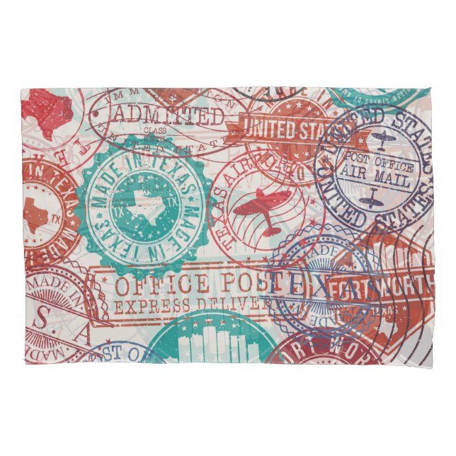 Fort Worth Texas: travel stamps. Pillowcase (Front)