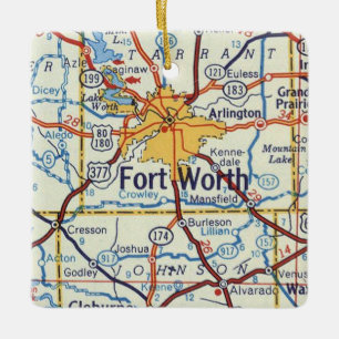 Fort Worth Texas Vintage Map Ceramic Ornament