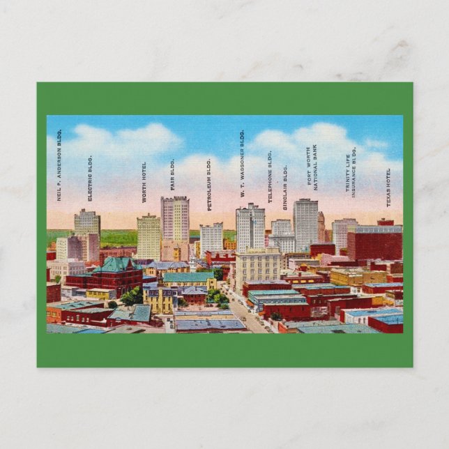 Fort worth TX Downtown Postcard (Front)