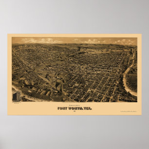 Fort Worth, TX Panoramic Map - 1891 Poster