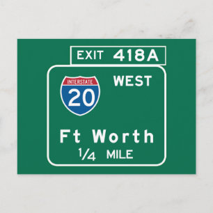 Fort Worth, TX Road Sign Postcard