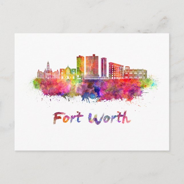 Fort Worth V2 skyline in watercolor Postcard (Front)