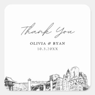 Fort Worth Wedding Landmarks Favour Thank You Square Sticker