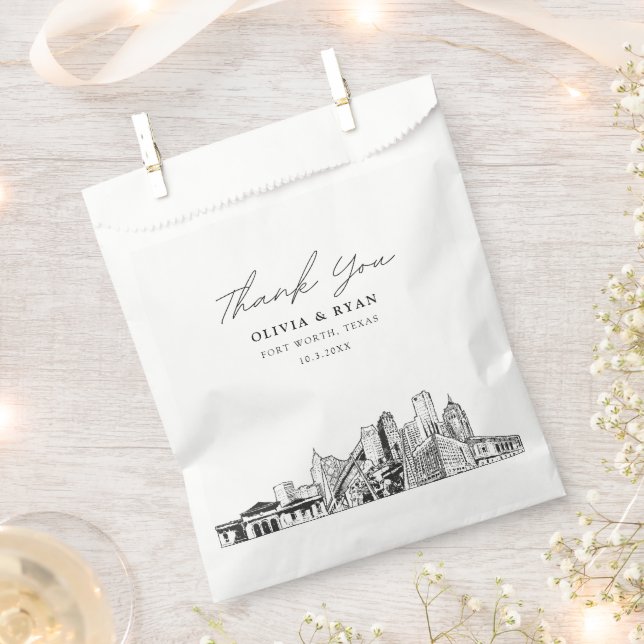 Fort Worth Wedding Skyline Personalised Favour Bag (Clipped)