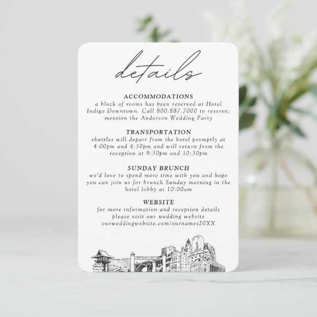 Fort Worth Wedding Small Vertical Details Enclosure Card (Standing Front)