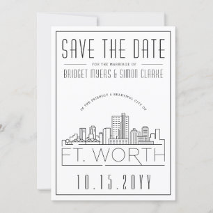 Fort Worth Wedding Stylised Skyline Save the Date Invitation