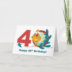 Fortieth 40 Birthday with Funny Bird and Branch Card