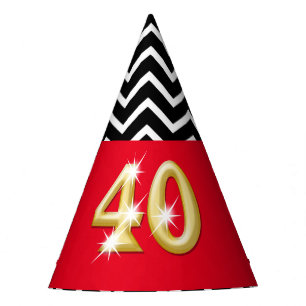 Fortieth 40th birthday red gold black white party hat