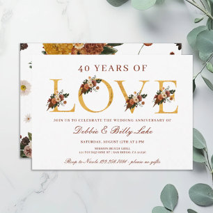 Fortieth Anniversary Party 40 Years of Love Invitation