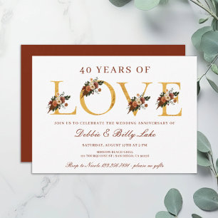 Fortieth Anniversary Party 40 Years of Love Invitation