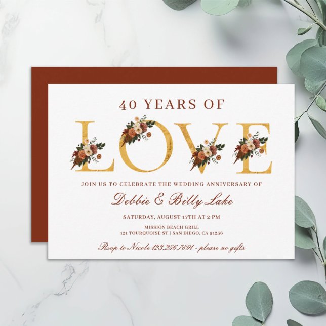 Fortieth Anniversary Party 40 Years of Love Invitation (Creator Uploaded)