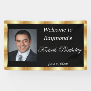 Fortieth Birthday, Gold Foil, Black Banner