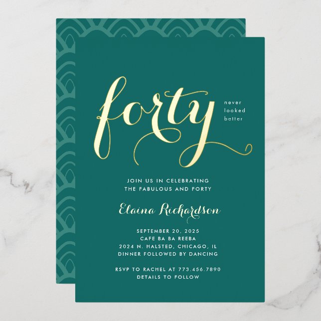 Fortieth Birthday Party Invitation Glamourous (Front/Back)