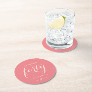 Fortieth Birthday Party Invitation Glamourous Pink Round Paper Coaster