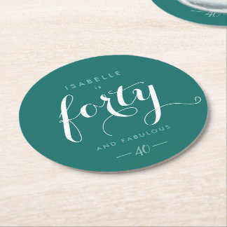 Fortieth Birthday Party Invitation Glamourous Round Paper Coaster