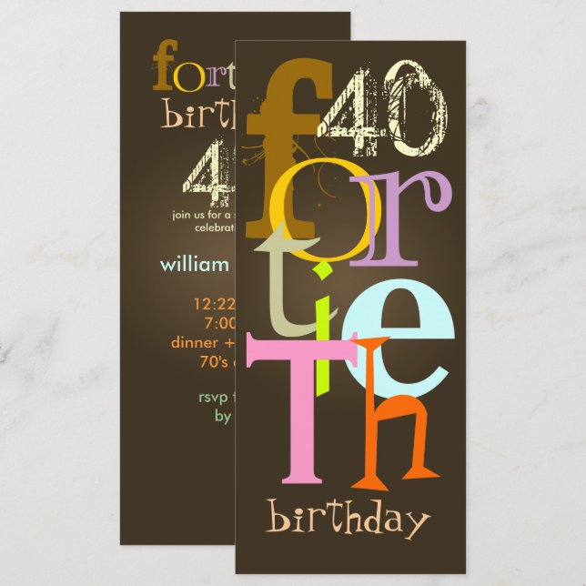 Fortieth Birthday Party Invitations (Front/Back)