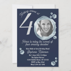 Fortieth Water Bubbles Birthday Party Invitation