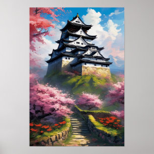 Fortress Amid Cherry Blossoms Poster