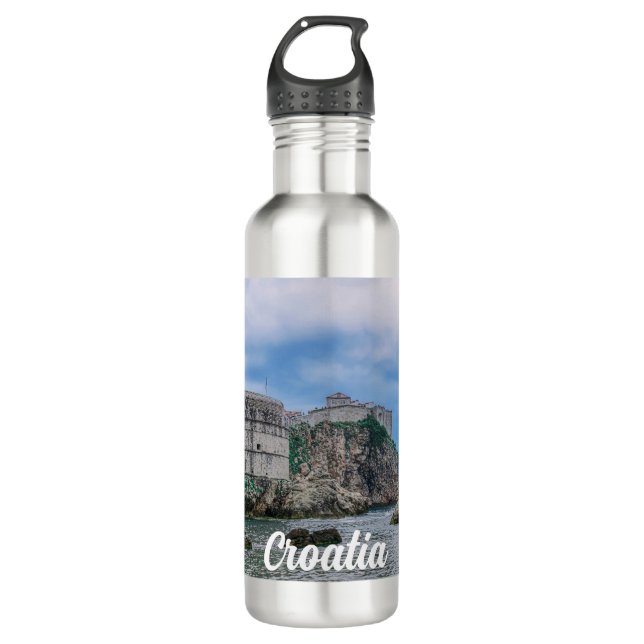 Fortress walls, rocky coast and sea in Croatia 710 Ml Water Bottle (Front)