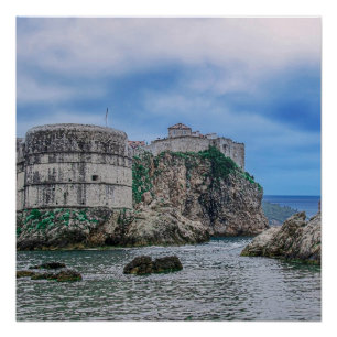 Fortress walls, rocky coast and sea in Croatia Poster