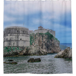 Fortress walls, rocky coast and sea in Croatia Shower Curtain