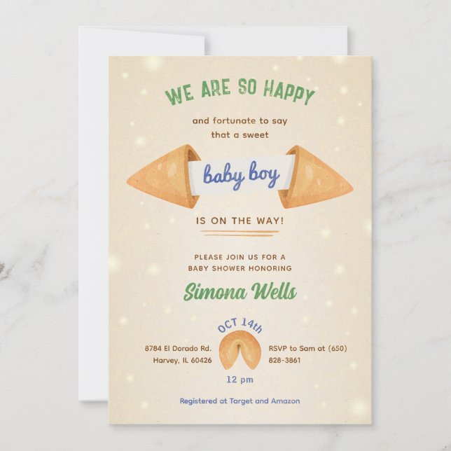 Fortune Cookie It's Baby Boy Gentleman Blue Shower Invitation (Front)