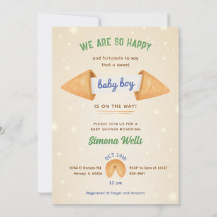 Fortune Cookie It's Baby Boy Gentleman Blue Shower Invitation