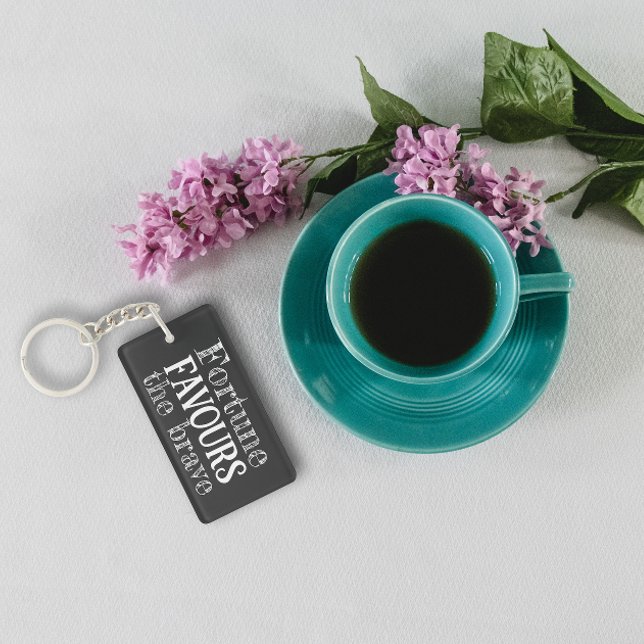 Fortune favours the brave motivational black key ring (Creator Uploaded)