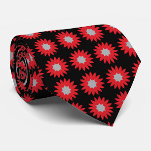 Fortune Geometric Floral Red & Black Two-Sided Tie