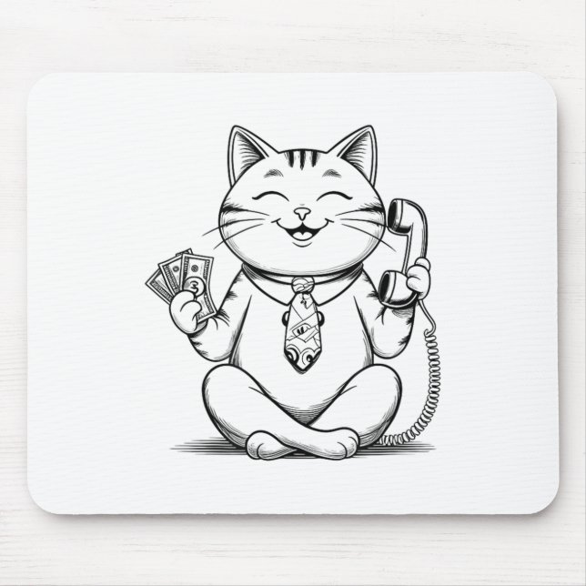 Fortune Kitty Meme Graphic Kawaii Maneki Neko Doll Mouse Mat (Front)