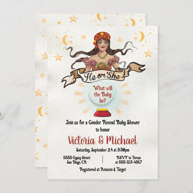 Fortune Teller Gypsy Gender Reveal Party Invitation (Front/Back)