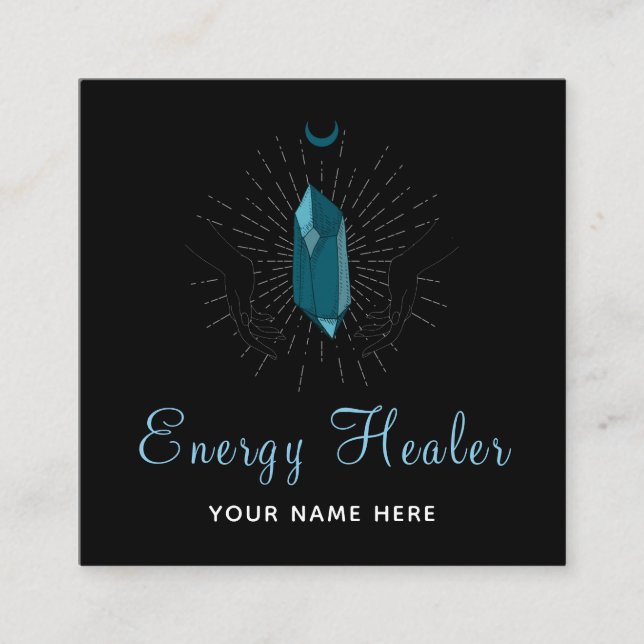 Fortune Teller Healing Hands & Teal Diamond Stone  Square Business Card (Front)
