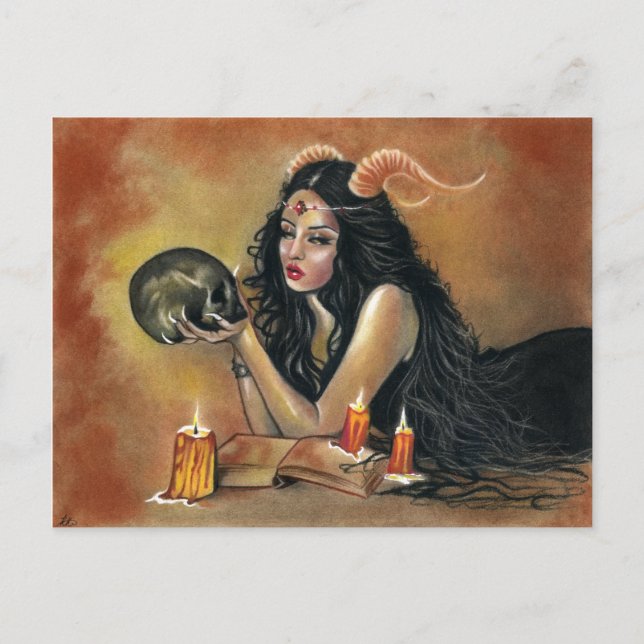 Fortune teller skulls candles postcard (Front)
