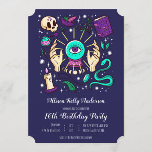 Fortune Teller Sweet 16 Magic 16th Birthday Purple Invitation