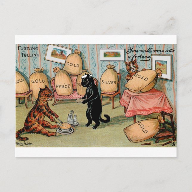 Fortune Telling Money by Louis Wain Postcard (Front)