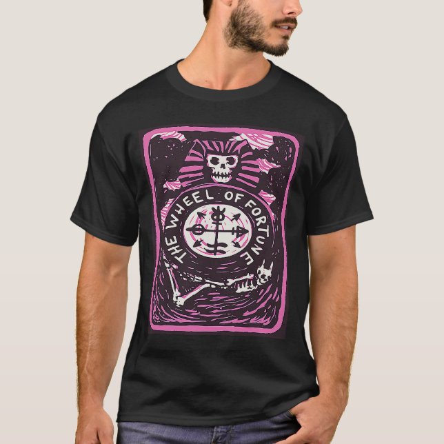 Fortune Wheel Tarot Card Mystical Cards Funny Occu T-Shirt (Front)