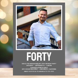 Forty 40th Birthday Bold Type Photo Invitation