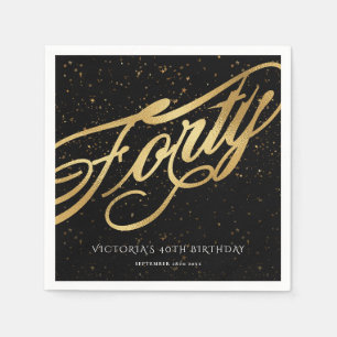 Forty 40th Birthday Confetti Gold Black Stylish Napkin