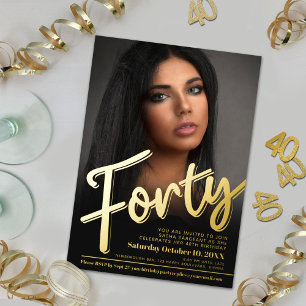 Forty 40th Birthday custom photo script gold