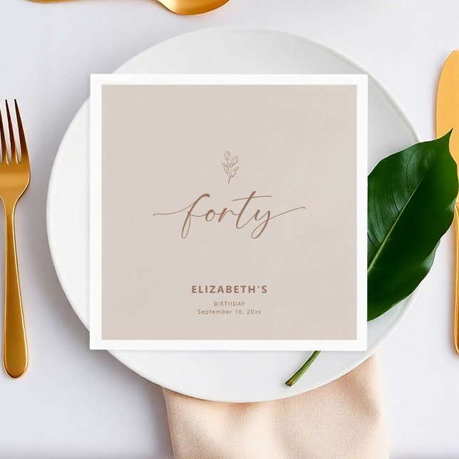 Forty 40th Birthday Elegant Minimal Napkin (Creator Uploaded)