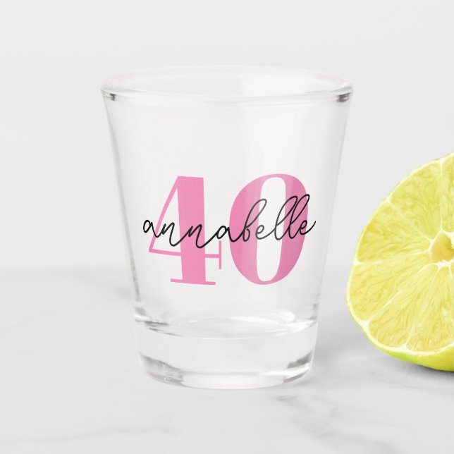 Forty 40th birthday first name script shot glass (Front)