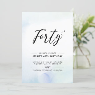 Forty   40th Birthday Party Blue Watercolor Invitation
