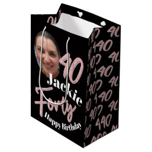 Forty 40th Birthday photo script rose pink Medium Gift Bag